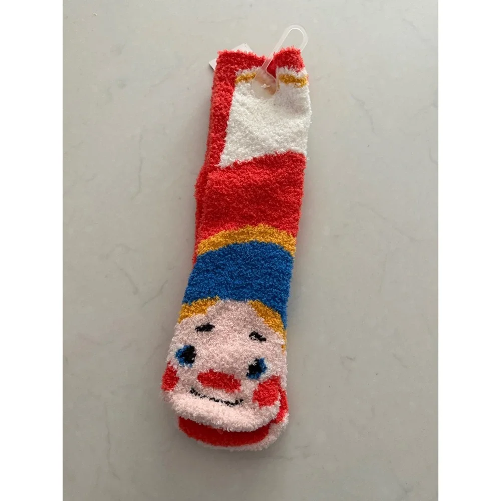 Old Navy Cozy Socks Women Red‎ Blue Yellow Clown Face Fuzzy Knit Crew Socks NWT